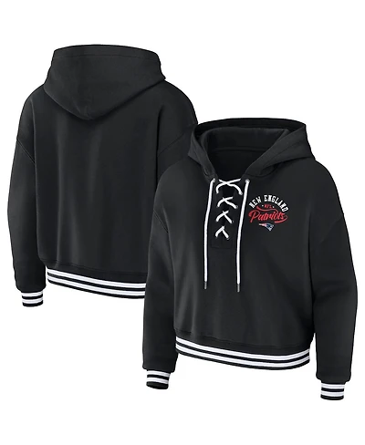 Wear by Erin Andrews Women's Black New England Patriots Lace-Up Pullover Hoodie