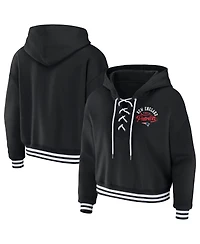 Wear by Erin Andrews Women's Black New England Patriots Lace-Up Pullover Hoodie