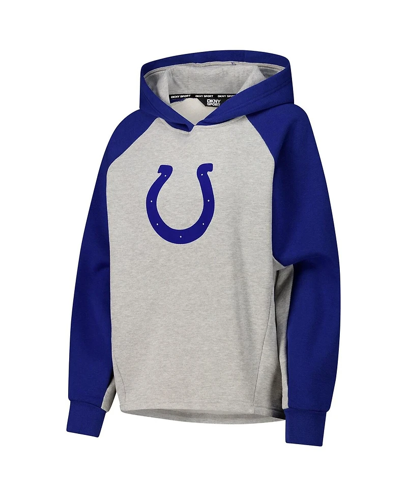 Dkny Women's Gray/Royal Indianapolis Colts Joy Cropped Raglan Pullover Hoodie
