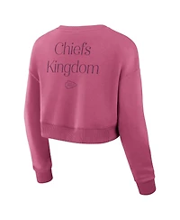 Fanatics Women's Pink Kansas City Chiefs Studio Tri-Blend Cropped Pullover Sweatshirt