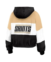 Wear by Erin Andrews Women's Black/Brown New Orleans Saints Plus Colorblock Full-Zip Windbreaker Jacket