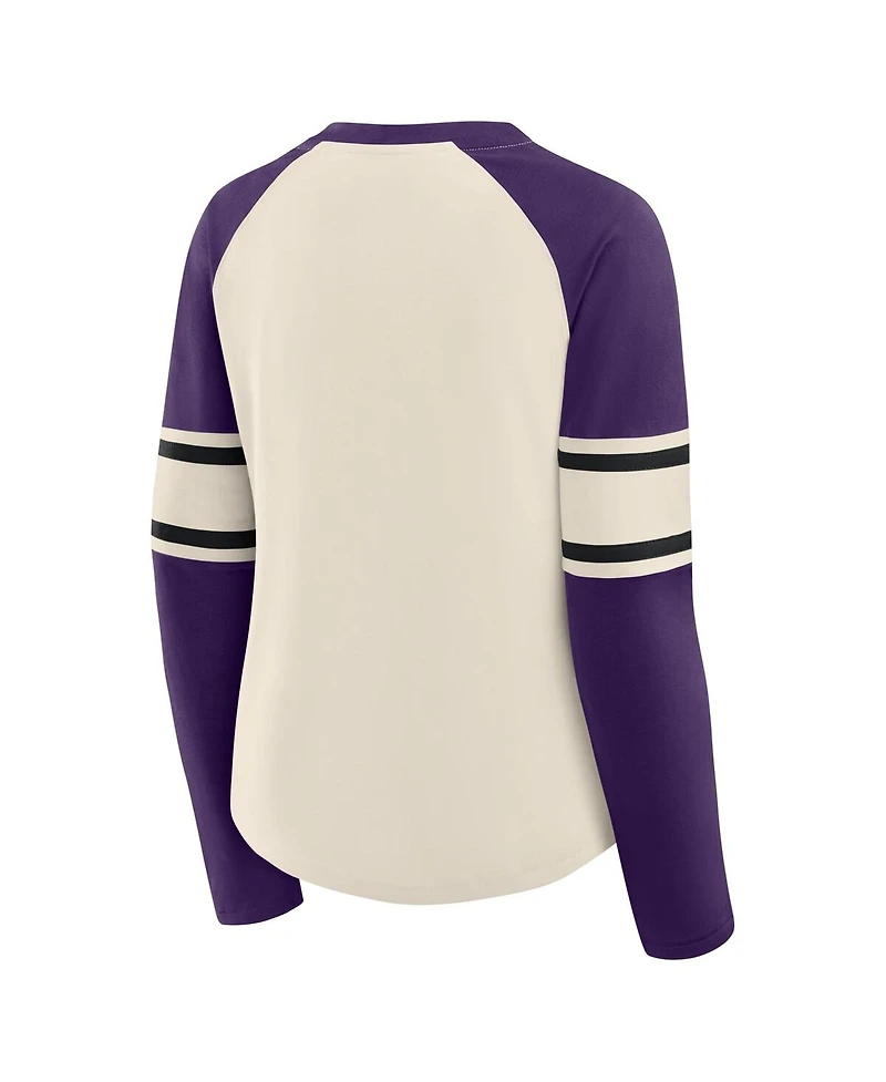 Fanatics Women's Cream/Purple Baltimore Ravens Hometown Gridiron Hero Raglan Lace-Up V-Neck Long Sleeve T-Shirt