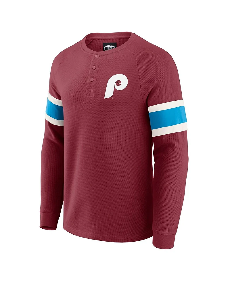 Darius Rucker Collection by Fanatics Men's Burgundy Philadelphia Phillies Waffle-Knit Raglan Long Sleeve Henley T-Shirt