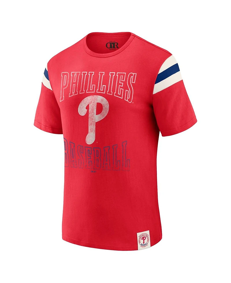 Darius Rucker Collection by Fanatics Men's Red Philadelphia Phillies Distressed Sleeve Stripe T-Shirt