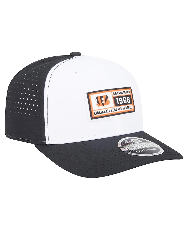 New Era Men's White/Black Cincinnati Bengals Established Patch 9SEVENTY Adjustable Hat