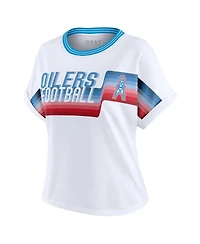 Wear by Erin Andrews Women's White Houston Oilers Cropped Center Stripe Dolman T-Shirt