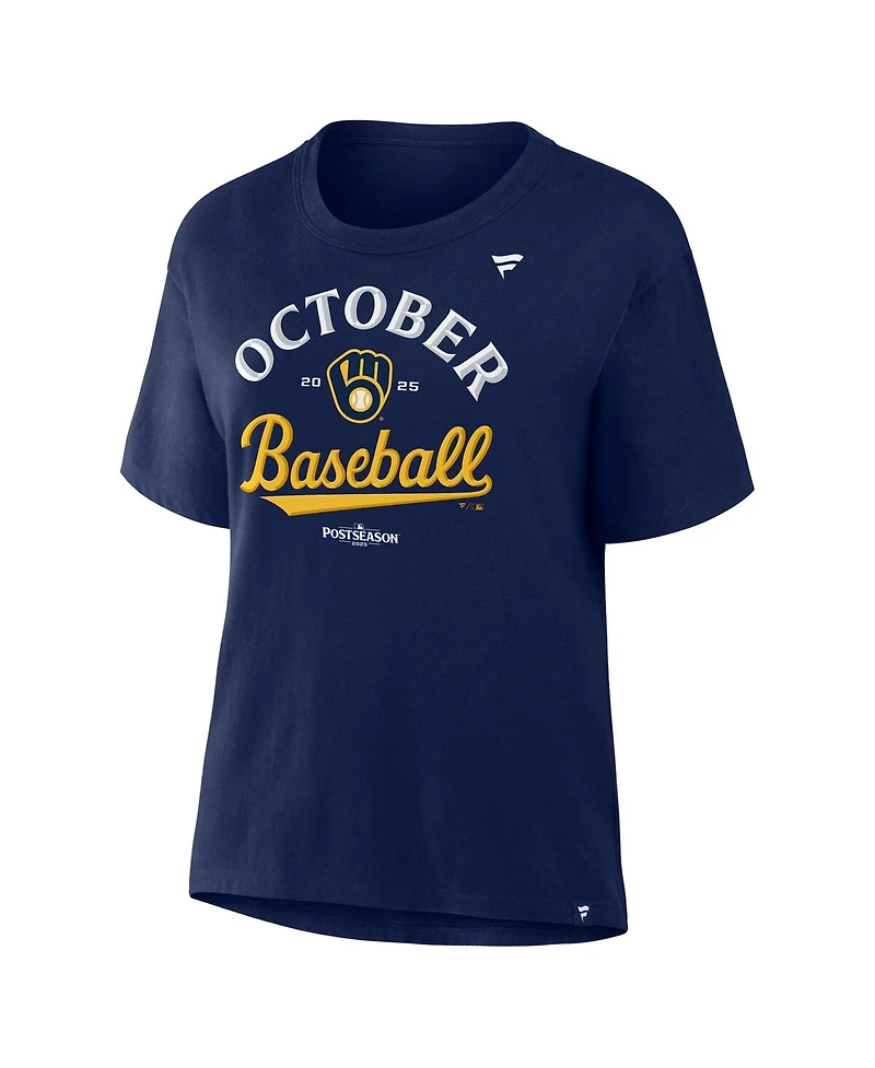 Fanatics Women's Navy Milwaukee Brewers 2025 Mlb Postseason Locker Room T-Shirt