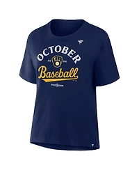 Fanatics Women's Navy Milwaukee Brewers 2025 Mlb Postseason Locker Room T-Shirt