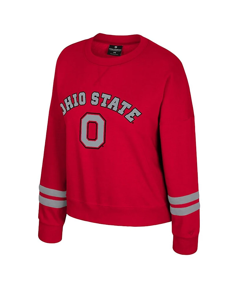 Colosseum Women's Scarlet Ohio State Buckeyes Splashy Crewneck Fleece Sweatshirt