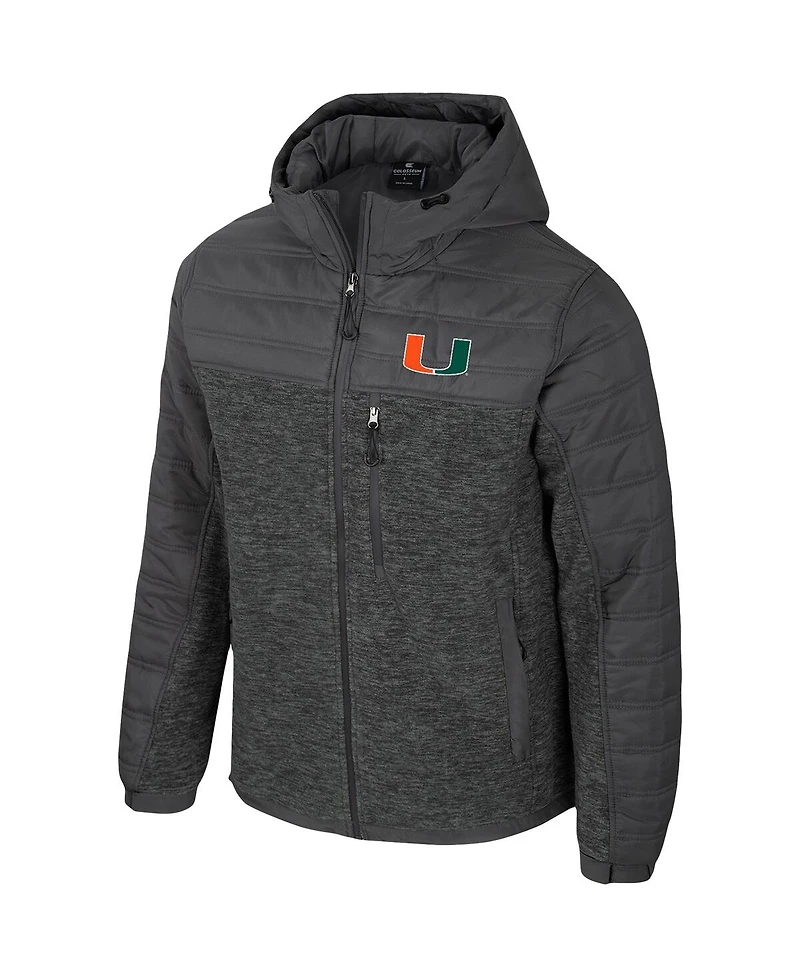 Colosseum Men's Charcoal Miami Hurricanes Nightman Full-Zip Hoodie Puffer Jacket