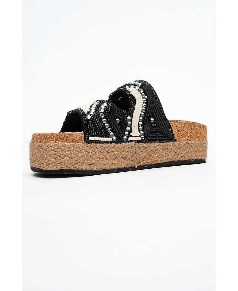 Prologue Shoes Bobby Beaded Straw Platform Slide Sandal (Women)