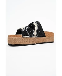 Prologue Shoes Bobby Beaded Straw Platform Slide Sandal (Women)