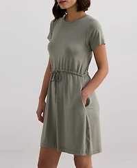 Reistor Women's Drawstring Short T-shirt Dress Light Olive