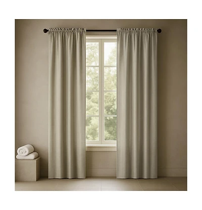 Kate Aurora 1 Piece Flax Semi Sheer Rod Pocket Beige Linen Curtain Panel