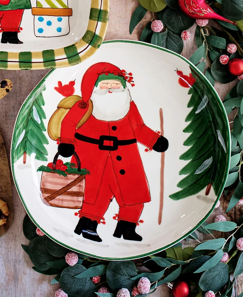 Vietri Old St. Nick Shallow Bowl with Apple Basket