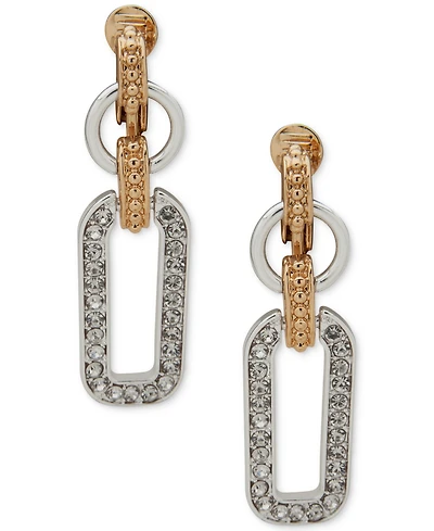 Anne Klein Crystal Stone Two-Tone Linked Comfort Clip Drop Earrings