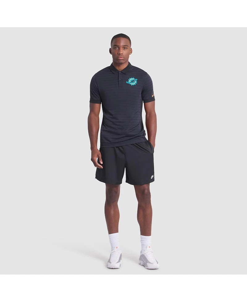 Nike Men's Pitch Blue Miami Dolphins 2025 Rivalries Collection Sideline Victory Striped Dri-fit Polo Shirt