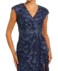 Mac Duggal Women's Faux Wrap Embroidered Cap Sleeve Gown