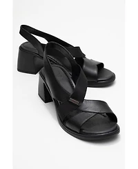 Forever & Always Shoes Crina Elasticated Leather Chunky Heel Sandal (Women)