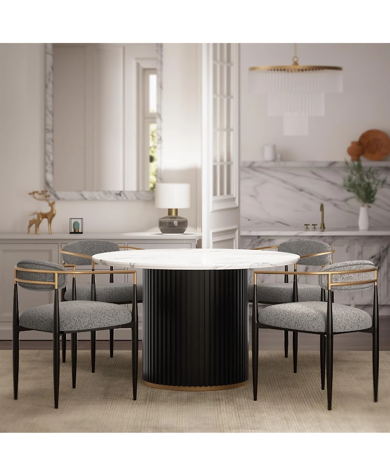Modern Faux Marble Dining Set With 47" Round Table And 4 Boucl Armchairs for Dining Room Kitchen