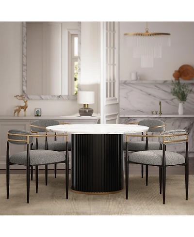 Modern Faux Marble Dining Set With 47" Round Table And 4 Boucl Armchairs for Dining Room Kitchen