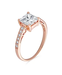 Bling Jewelry Classic 2.5CT Princess Cut Cz Solitaire Promise Ring with Pave Side Stones Rose Gold Plated Sterling Silver