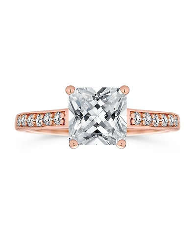 Bling Jewelry Classic 2.5CT Princess Cut Cz Solitaire Promise Ring with Pave Side Stones Rose Gold Plated Sterling Silver