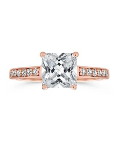 Bling Jewelry Classic 2.5CT Princess Cut Cz Solitaire Promise Ring with Pave Side Stones Rose Gold Plated Sterling Silver