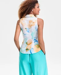 I.n.c. International Concepts Women's Printed Seamed-Waist Sleeveless Shirt, Macy's Exclusive