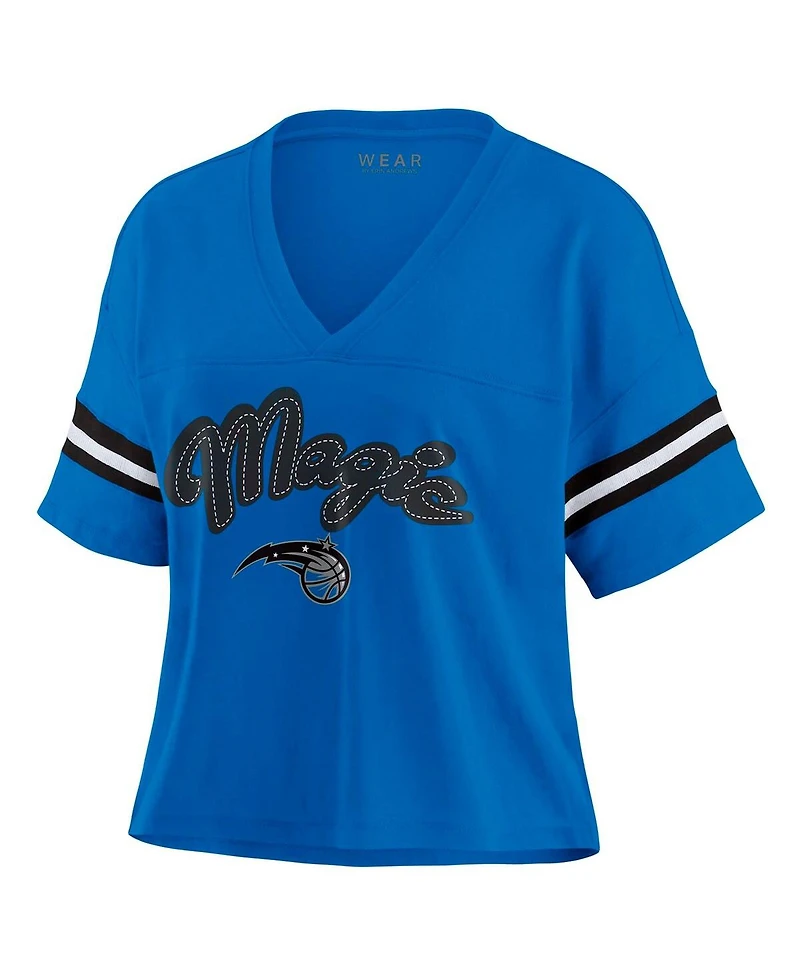 Wear by Erin Andrews Women's Blue Orlando Magic Color Block Boxy V-Neck T-Shirt