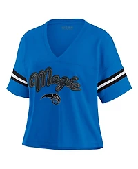 Wear by Erin Andrews Women's Blue Orlando Magic Color Block Boxy V-Neck T-Shirt