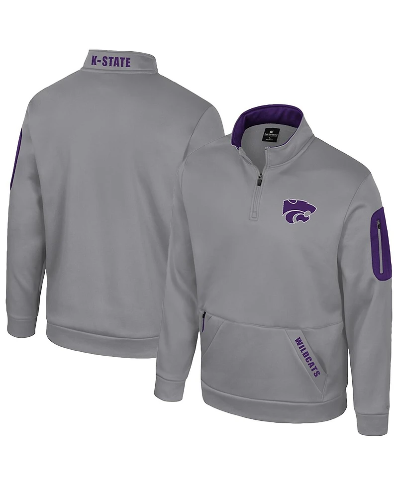 Colosseum Men's Grey Kansas State Wildcats Mainframe Quarter-Zip Fleece Jacket