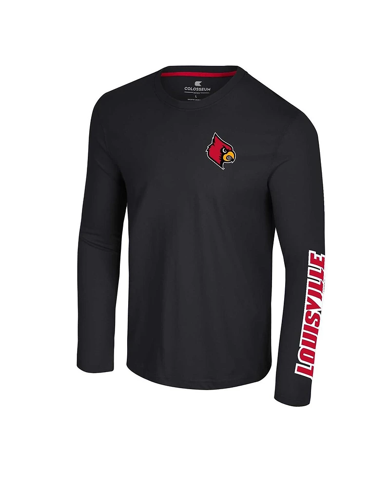 Colosseum Men's Black Louisville Cardinals Logo Lockup 3-Hit Active Blend Long Sleeve T-Shirt