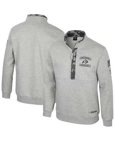 Colosseum Men's Heather Gray Colorado Buffaloes Oorah Oht Military Appreciation Fleece Quarter-Zip Jacket