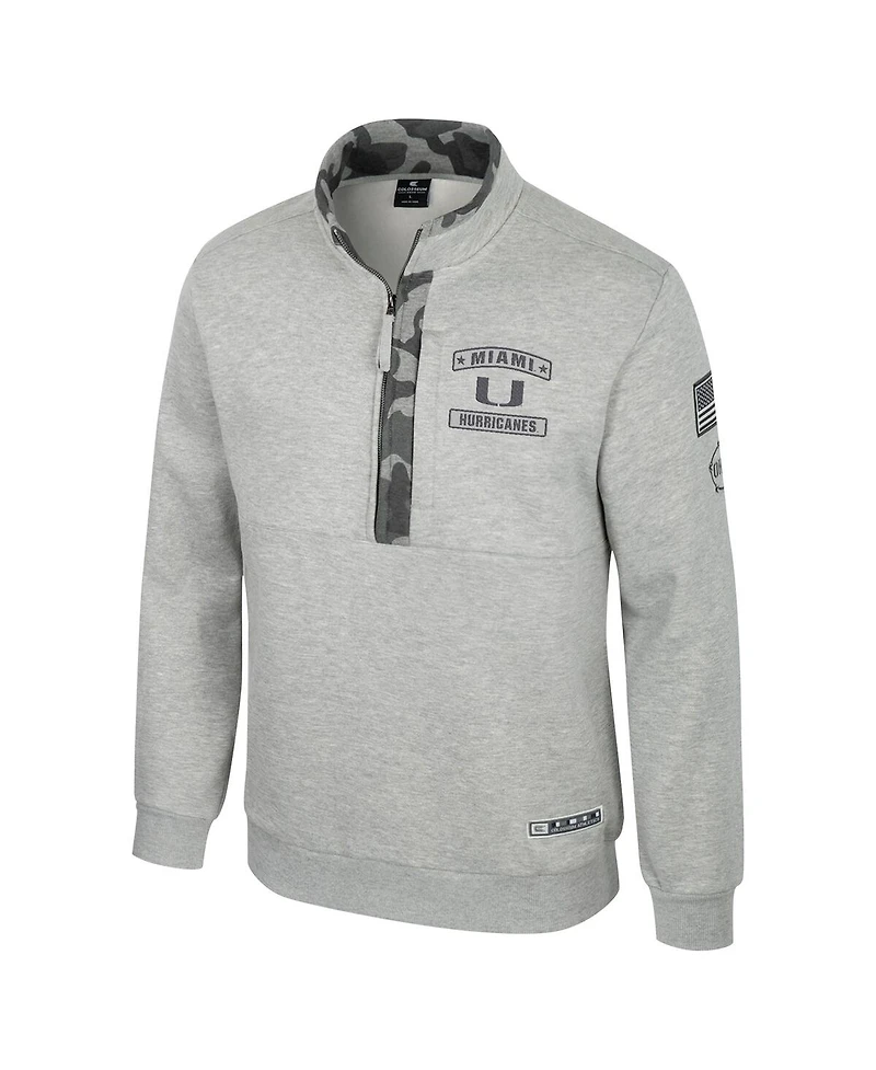 Colosseum Men's Heather Gray Miami Hurricanes Oorah Oht Military Appreciation Fleece Quarter-Zip Jacket
