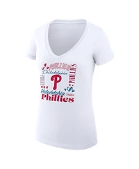 G-iii 4Her by Carl Banks Women's White Philadelphia Phillies Super-Slim Fit Lightweight Collage Team Graphic V-Neck T-Shirt