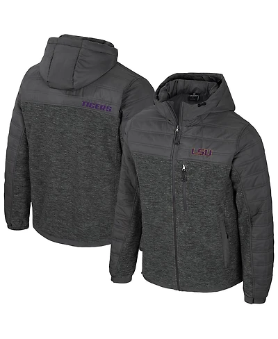 Colosseum Men's Charcoal Lsu Tigers Nightman Full-Zip Hoodie Puffer Jacket