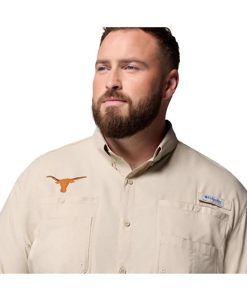 Columbia Men's Tan Texas Longhorns Big Tall Collegiate Tamiami Omni-Shade Full-Button Shirt