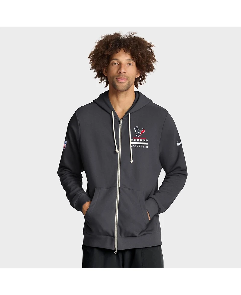 Nike Men's Anthracite Houston Texans Sideline Standard Issue Utility Player Dri-fit Full-Zip Hoodie