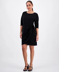 Robbie Bee Petite Glitter-Knit 3/4-Sleeve Sarong Dress