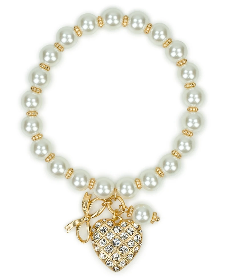 Patricia Nash Imitation Pearl Worn Gold-Tone Stretch Charm Bracelet