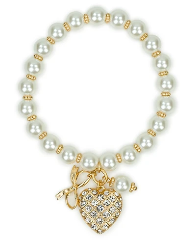 Patricia Nash Imitation Pearl Worn Gold-Tone Stretch Charm Bracelet