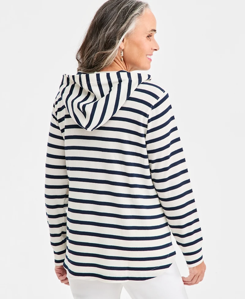 Style & Co Women's Striped Waffle-Knit Pullover Hoodie, Macy's Exclusive