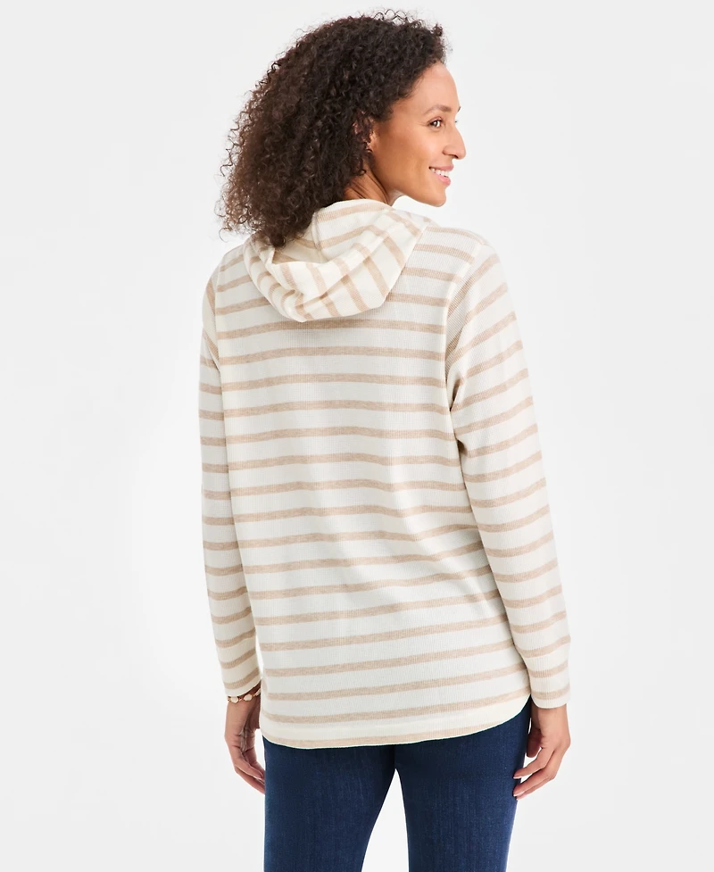 Style & Co Women's Striped Waffle-Knit Pullover Hoodie, Macy's Exclusive