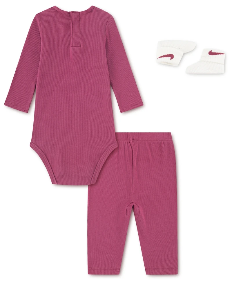 Nike Baby Girls 3-Piece Ribbed Bow Bodysuit Boxed Set