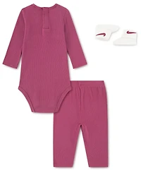 Nike Baby Girls 3-Piece Ribbed Bow Bodysuit Boxed Set