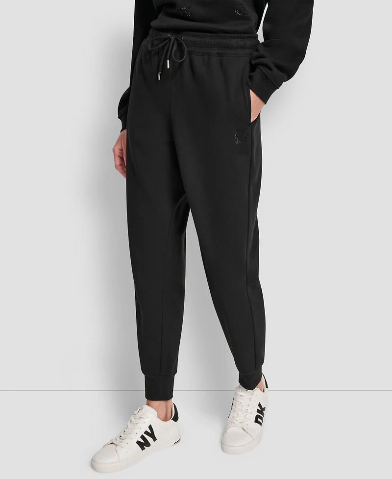 Dkny Women's Stacked Mini Rhinestone Logo Relaxed Cuff Jogger