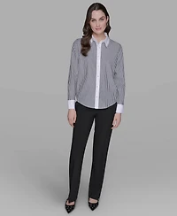 Karl Lagerfeld Paris Women's Embellished Collar Long Sleeve Top