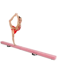 7 Ft Folding Floor Balance Beam with Handles for Gymnastics Training, Pink