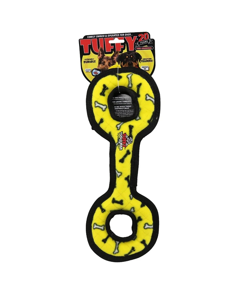 Tuffy Medium Tug-o-War Yellow Bone 2 Pack, Durable Plush Squeaky Dog Toy